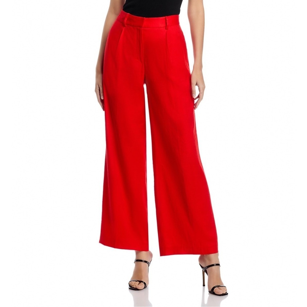 Elie Tahari The Simone Pants Show Stopper Red Wide Leg Linen Blend Size 8 NEW
